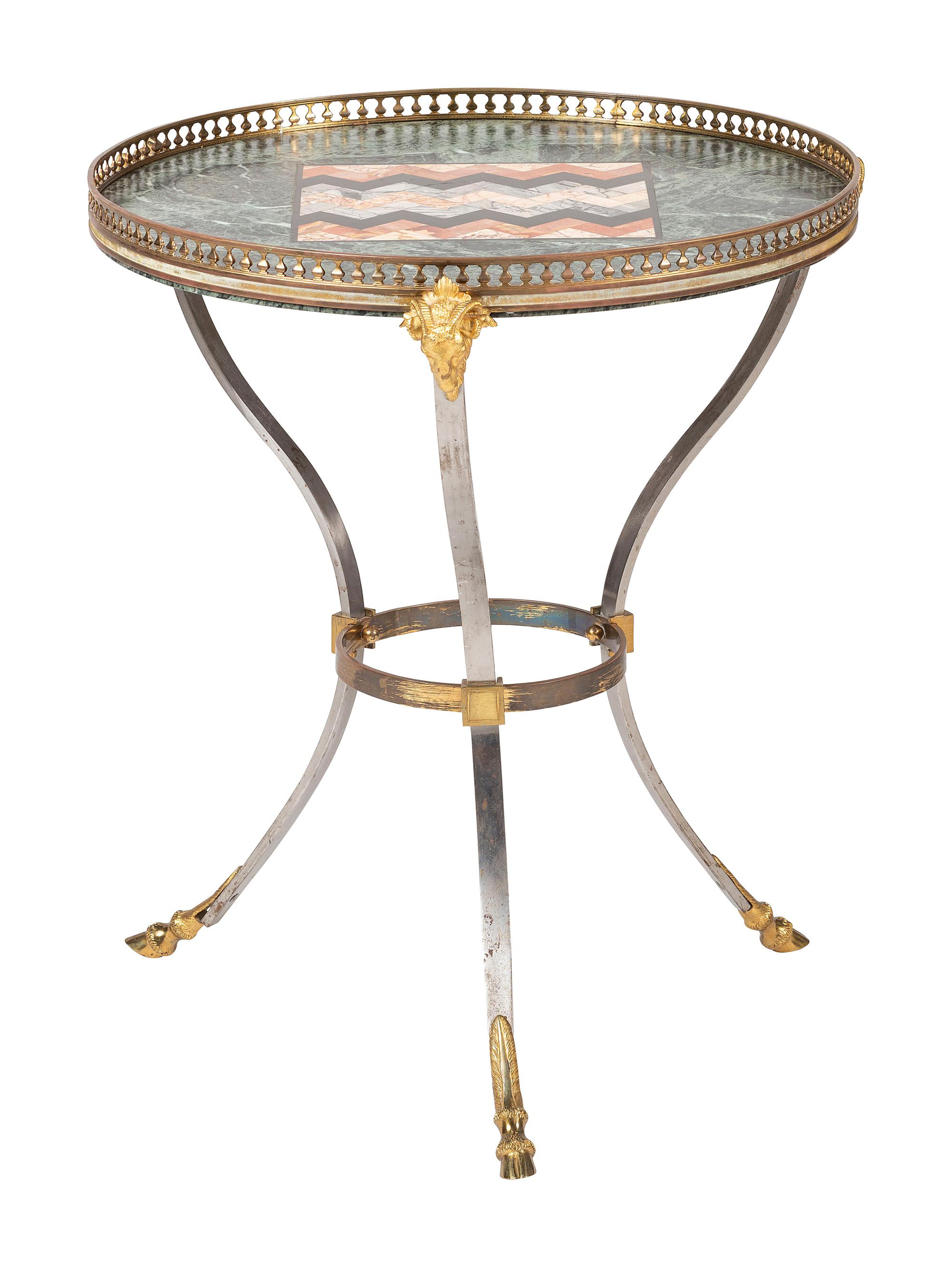 A Neoclassical Style Steel and Brass Marble-Top Guéridon