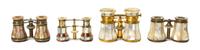 Four Pairs of French Mother-of-Pearl Veneered Opera Glasses, Width of first 4 1/2 inches.
