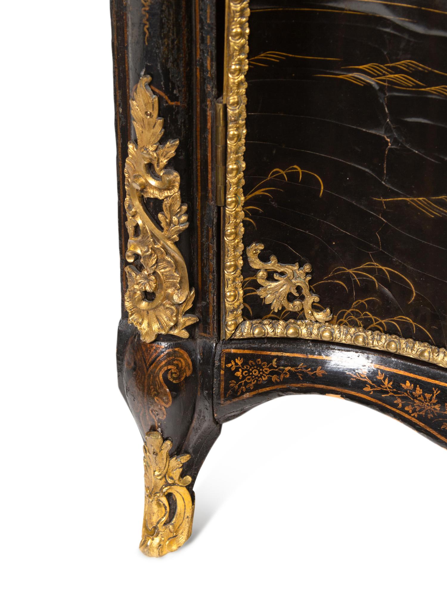 A Pair of George III Gilt Ormolu-Mounted Chinese Lacquer Corner Cabinets
