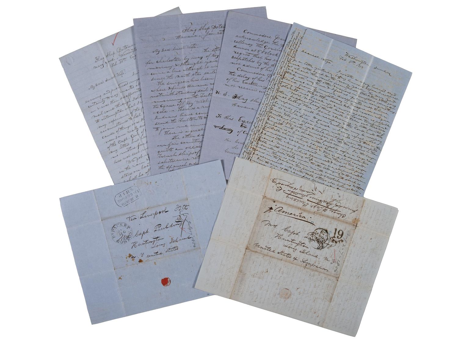 [US NAVY]. PAULDING, Commodore Hiram (1797-1878). Personal correspondence of Paulding to his wife Ann Marie Paulding, and other family members, incl. discussion of naval activity, encounters with heads of state, and more.