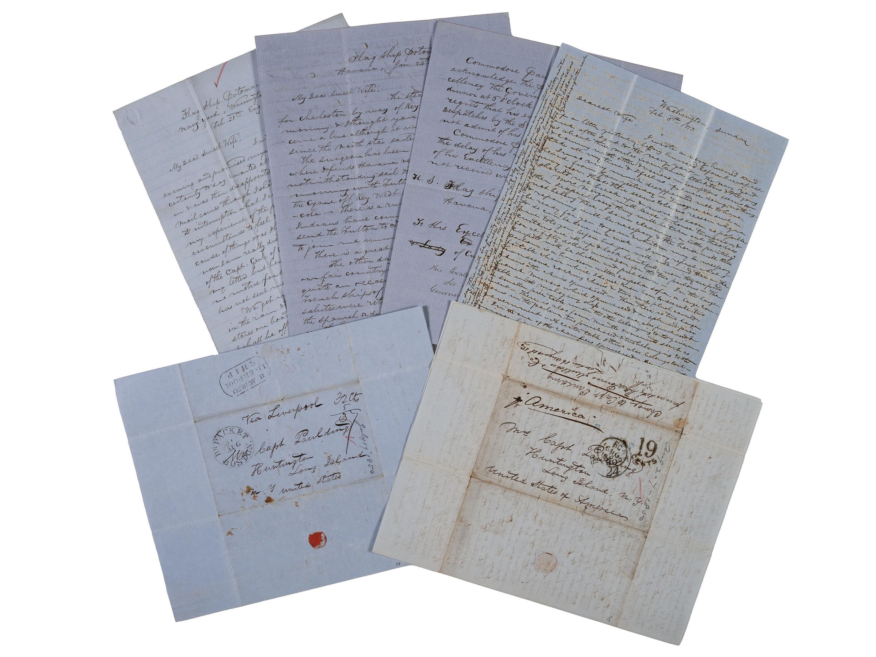 [US NAVY]. PAULDING, Commodore Hiram (1797-1878). Personal correspondence of Paulding to his wife Ann Marie Paulding, and other family members, incl. discussion of naval activity, encounters with heads of state, and more.