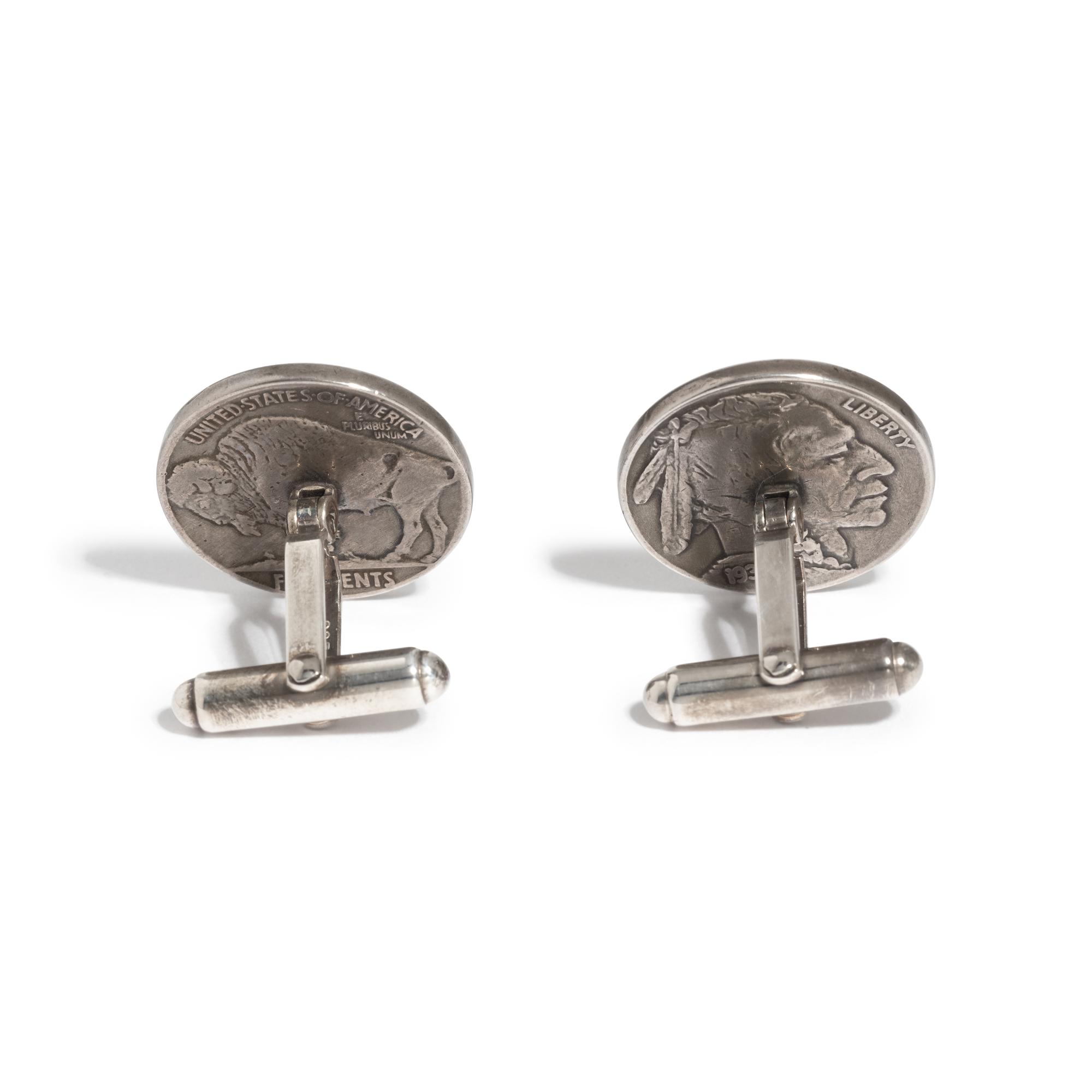 STERLING SILVER BUFFALO NICKEL CUFFLINKS