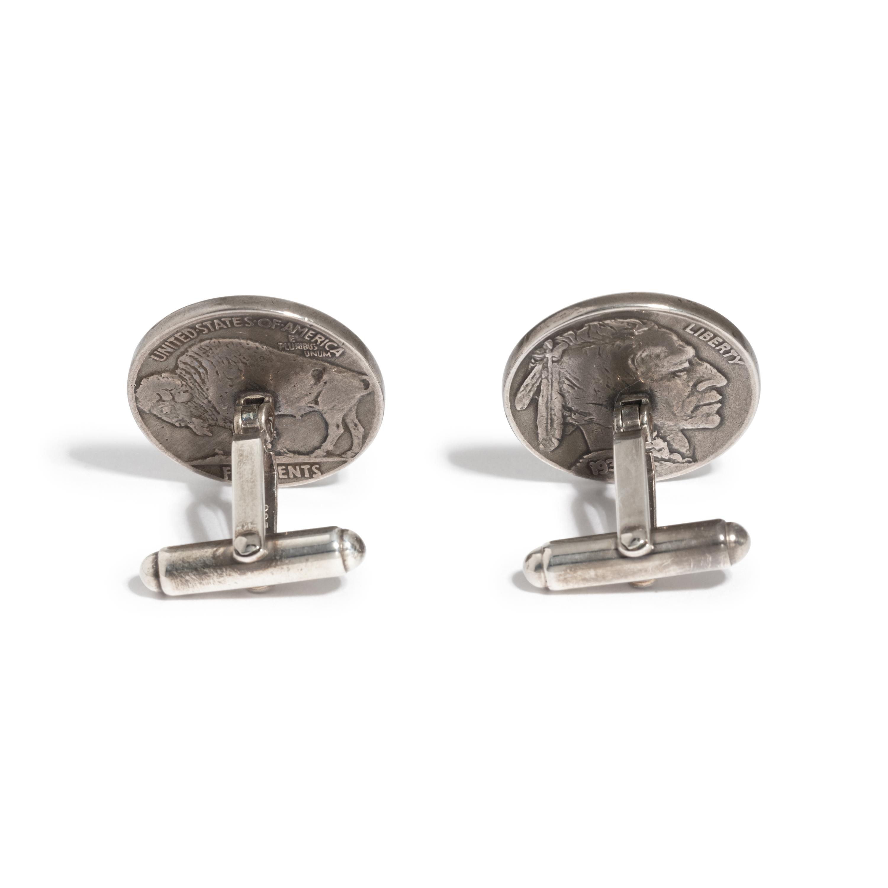 STERLING SILVER BUFFALO NICKEL CUFFLINKS