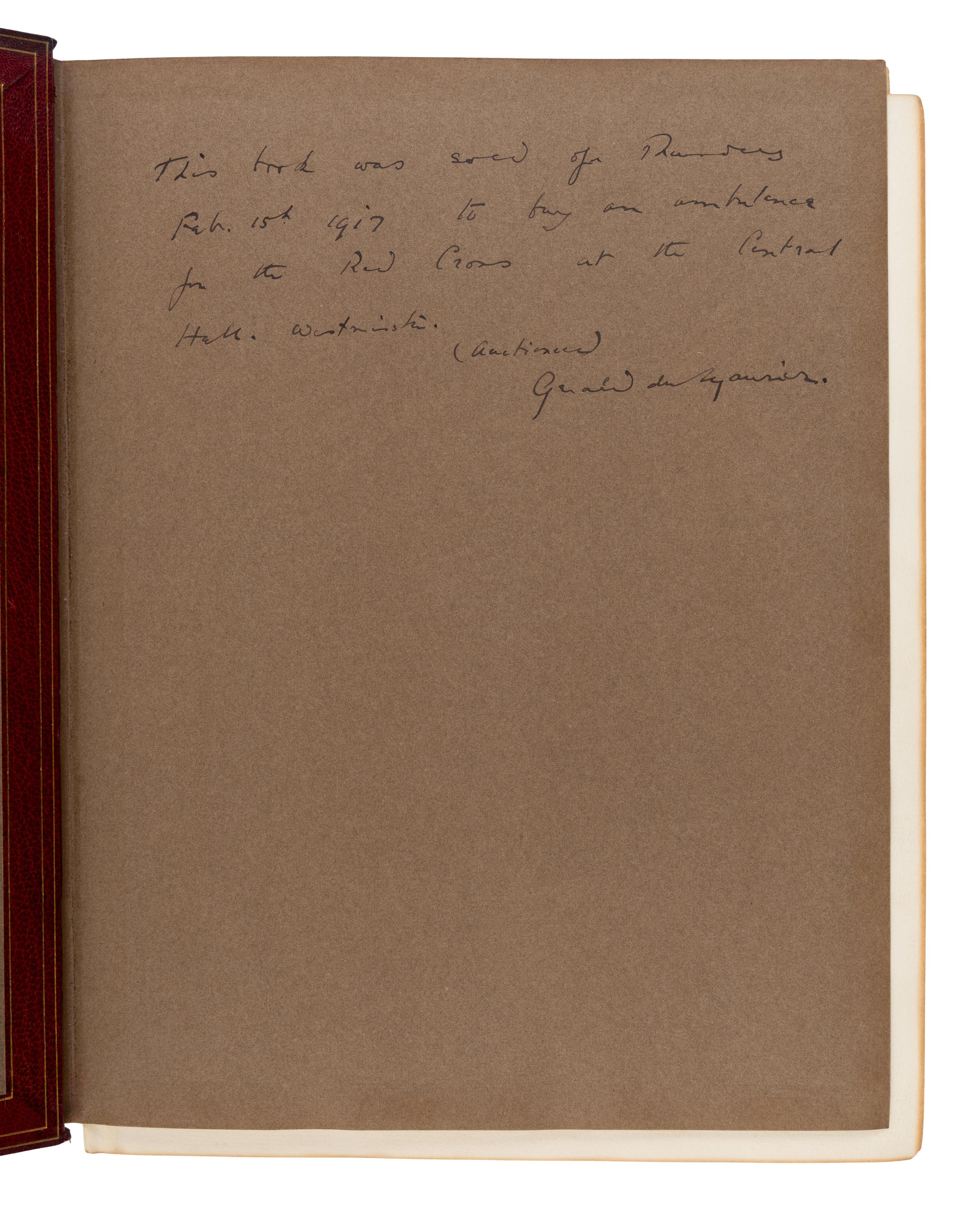 [The Red Cross]. An exceptional album of autographs, letters, and original artwork assembled to benefit the British Red Cross during WWI. [N.p.: N.p.], 1917.