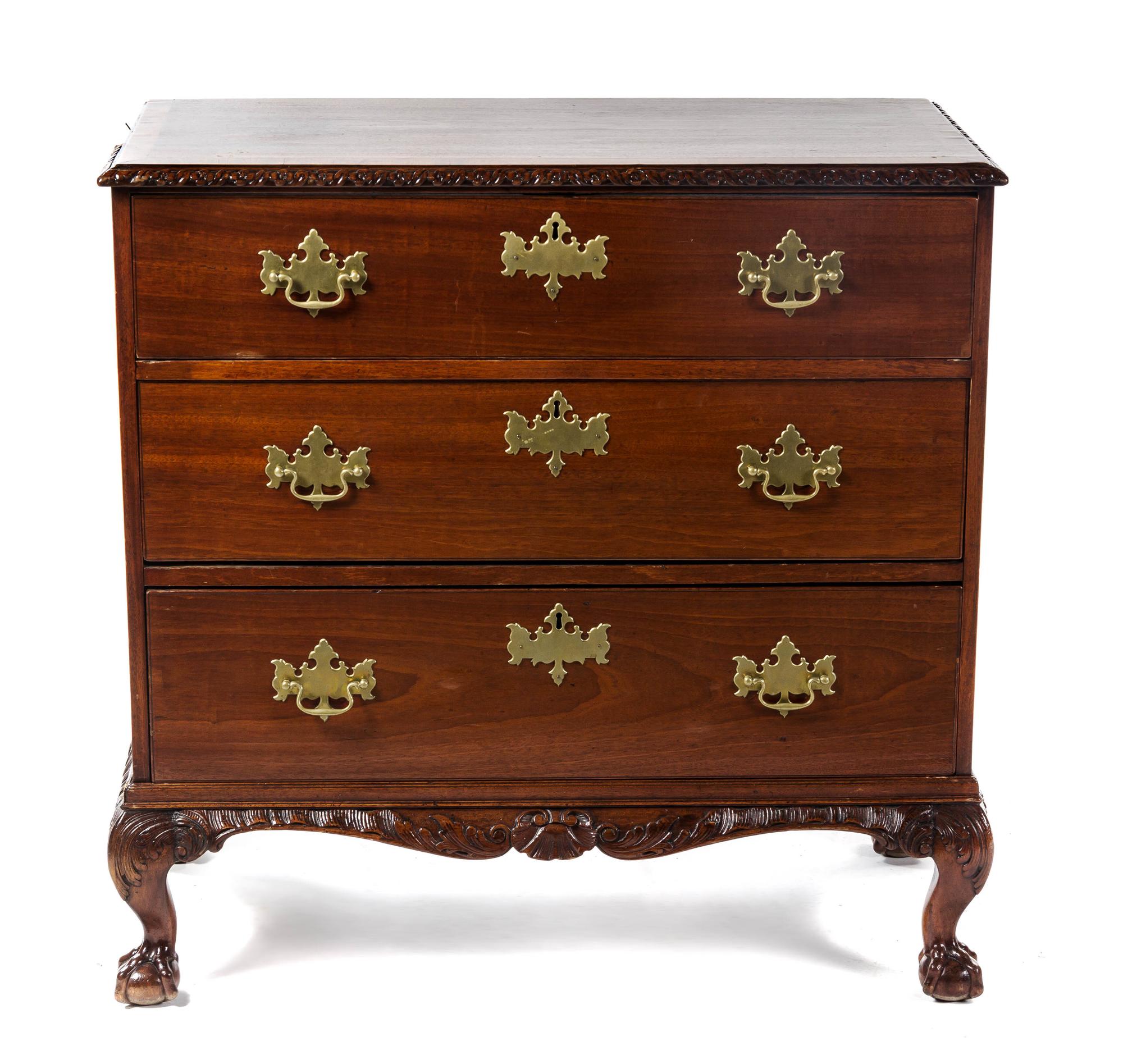 A Chippendale Style Mahogany Chest of Drawers, 19TH CENTURY WITH ALTERATION, Height 36 3/4 x width 37 3/4 x depth 19 3/4 inches. — 19TH CENTURY WITH ALTERATION,