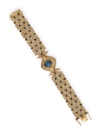 YELLOW GOLD, SYNTHETIC SAPPHIRE, SAPPHIRE AND DIAMOND BRACELET
