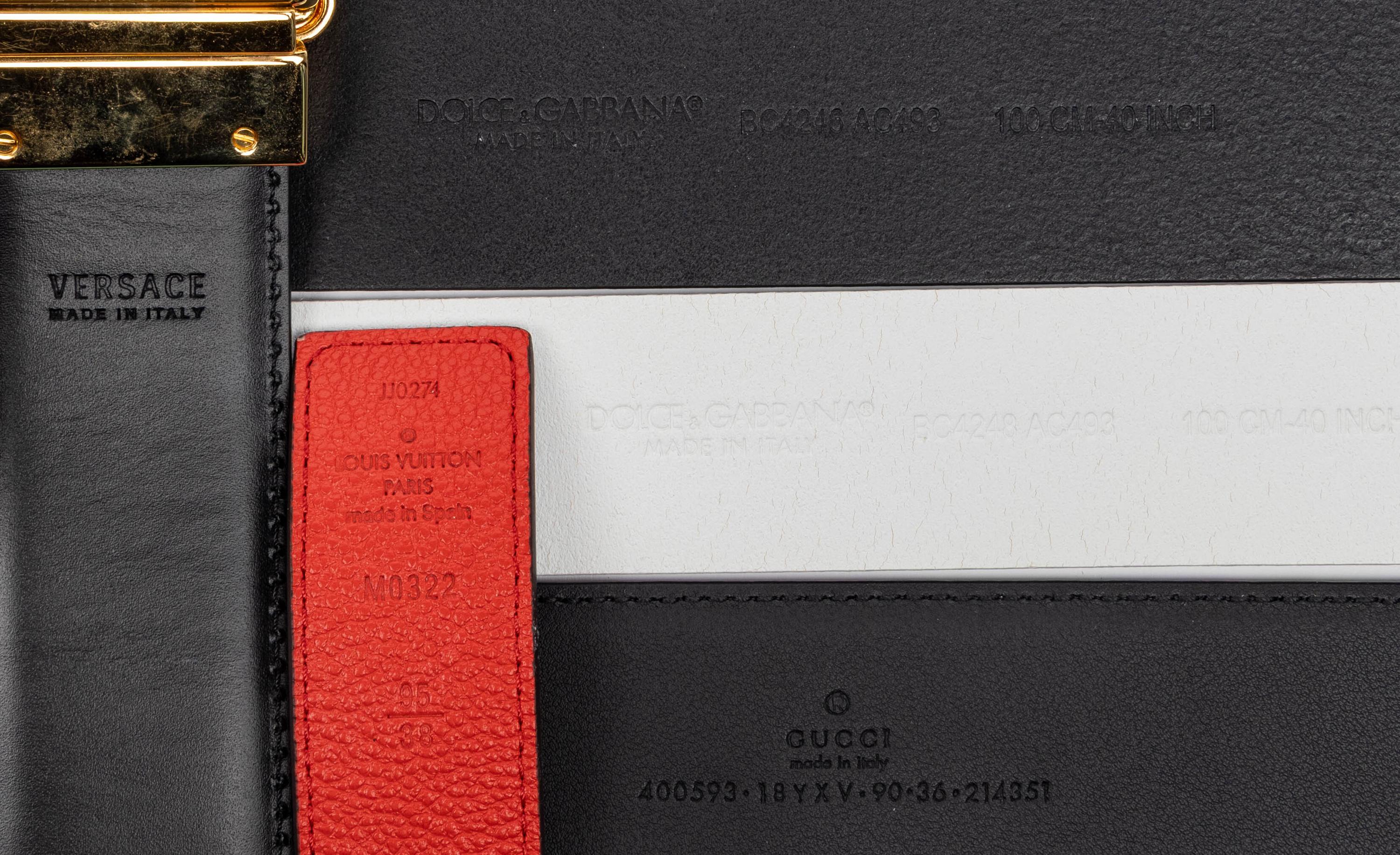 Five Designer Belts, including Gucci and Louis Vuitton