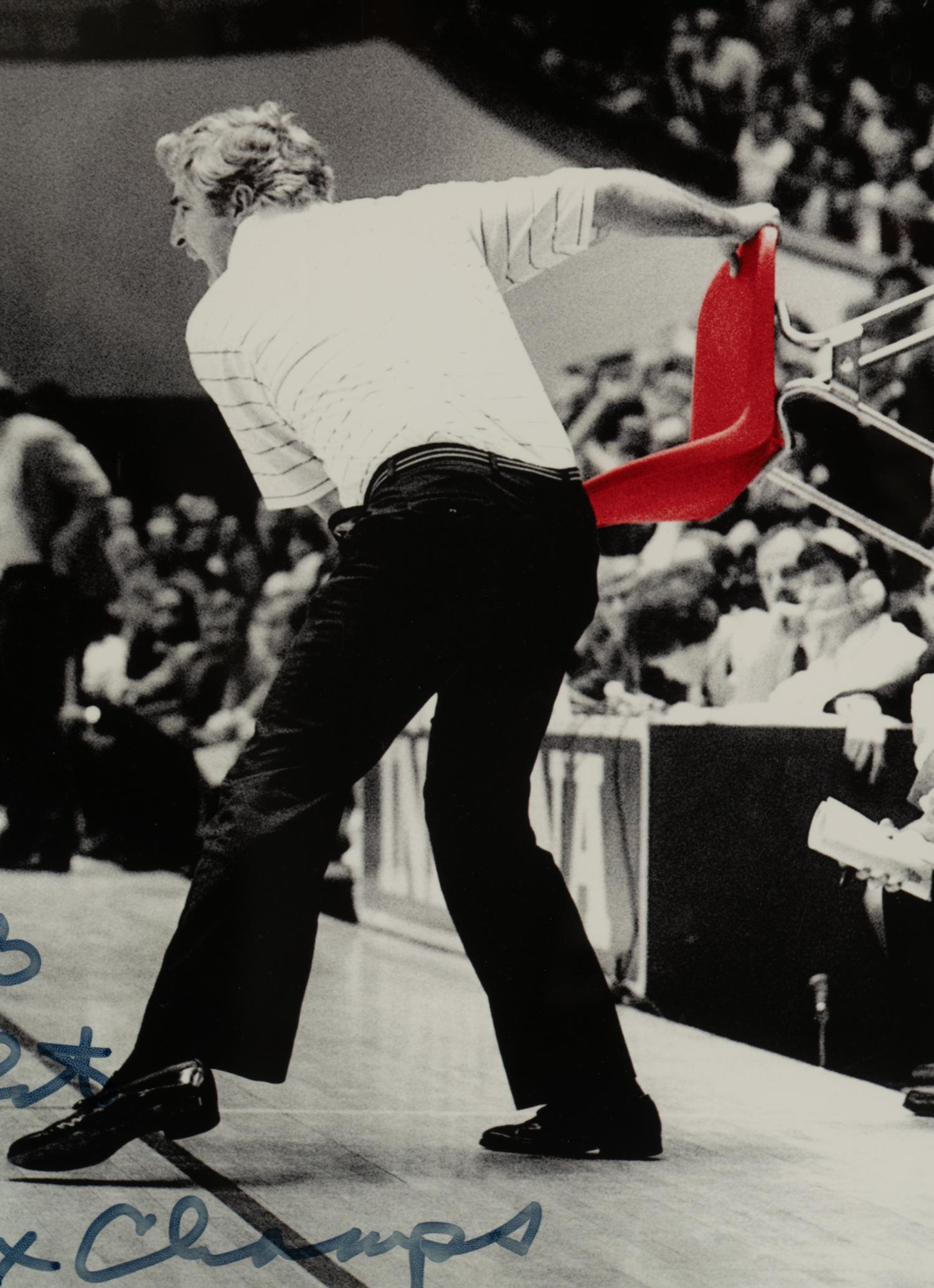 A Bobby Knight Signed Autograph Chair Throwing Photograph Display (Steiner Hologram)