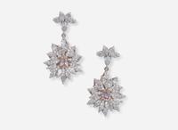 A Pair of 18K White and Rose Gold Drop Earrings with Pink and Near Colorless Diamonds