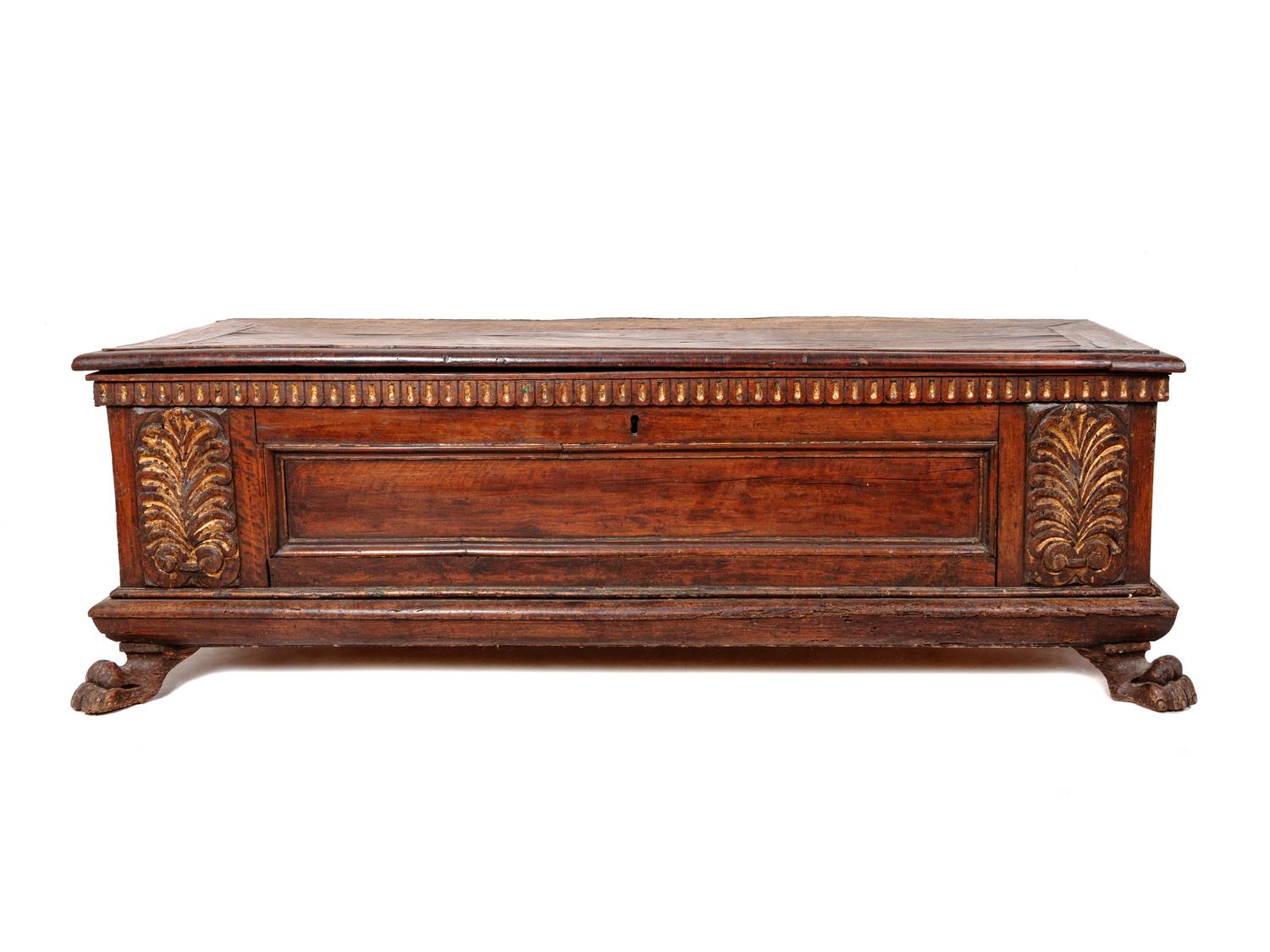 A Spanish Parcel Gilt Carved Walnut Chest