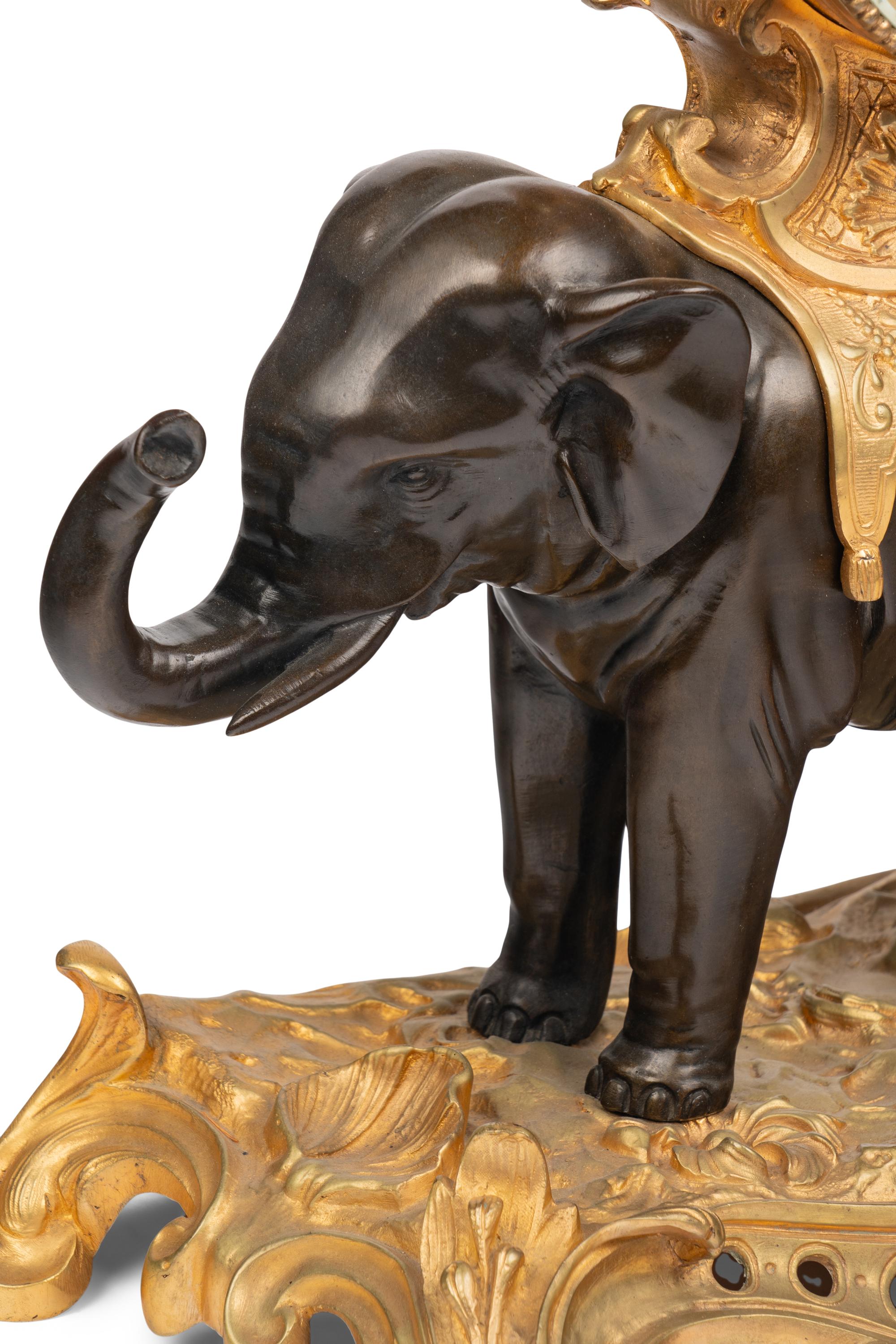 A French Gilt and Patinated Bronze Elephant and Rider Mantel Clock