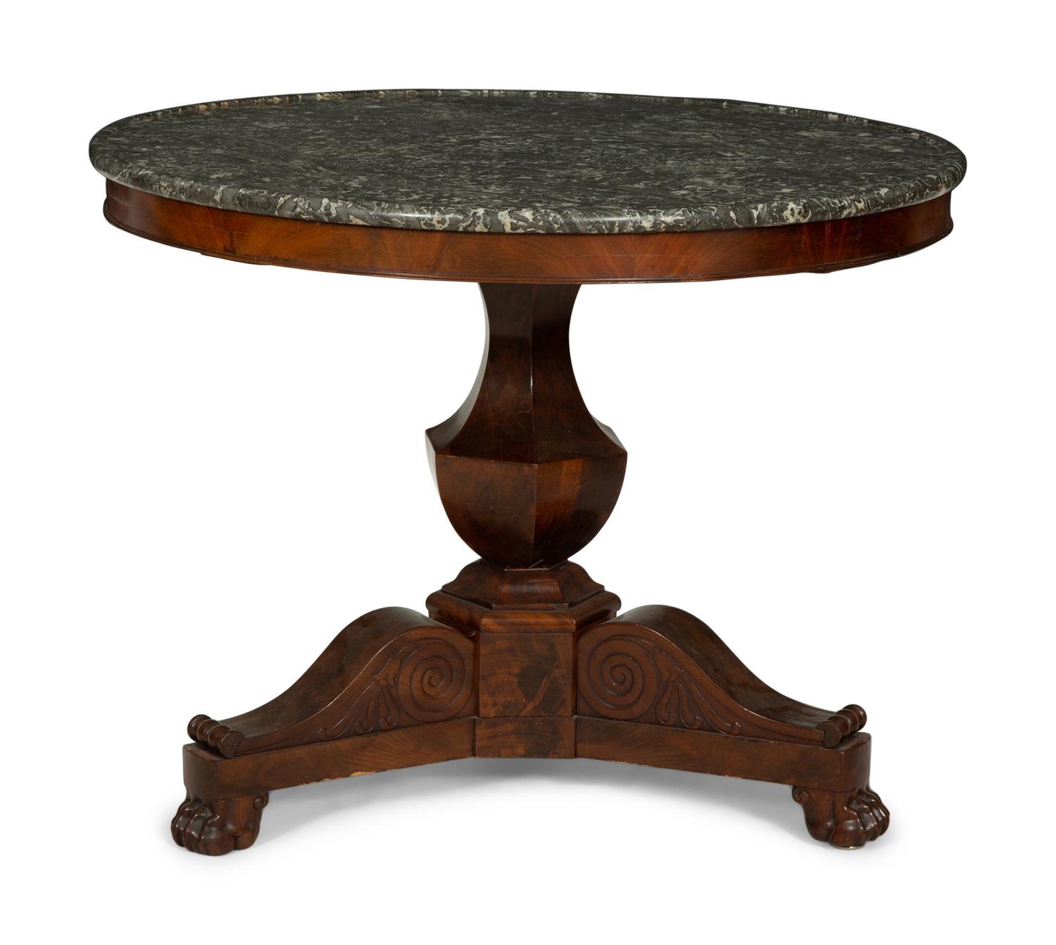 A Restauration Mahogany Marble-Top Center Table