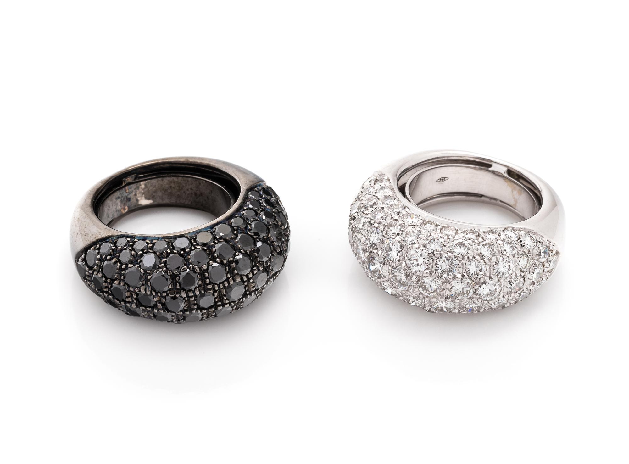 DIAMOND AND BLACK DIAMOND BOMBÉ RING SET