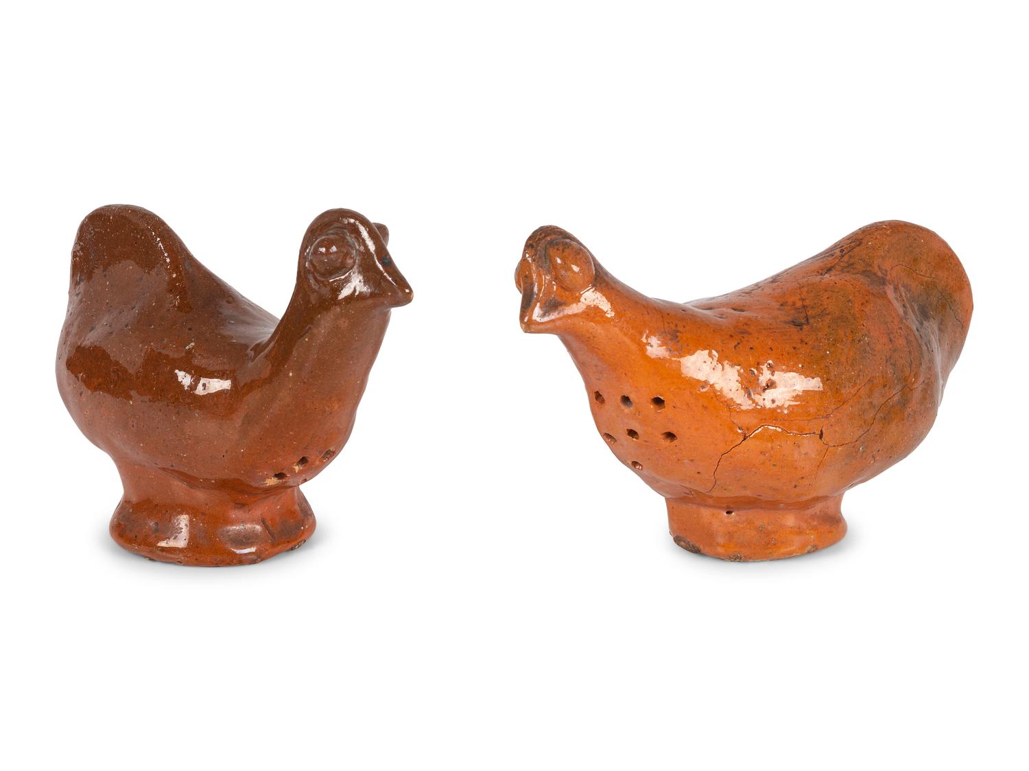 Two Jugtown Pottery Chicken Shakers