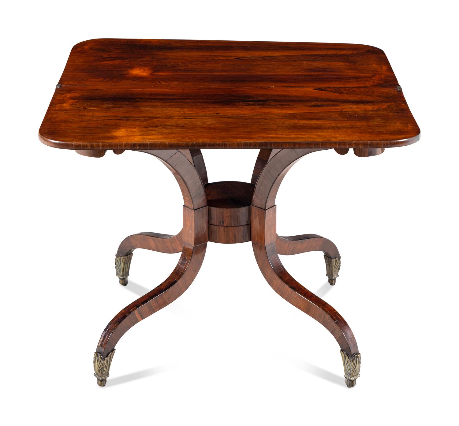 A Regency Rosewood and Mahogany Flip-Top Table