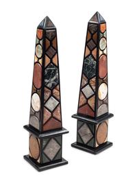 A Pair of Large Grand Tour Style Specimen Marble Obelisks