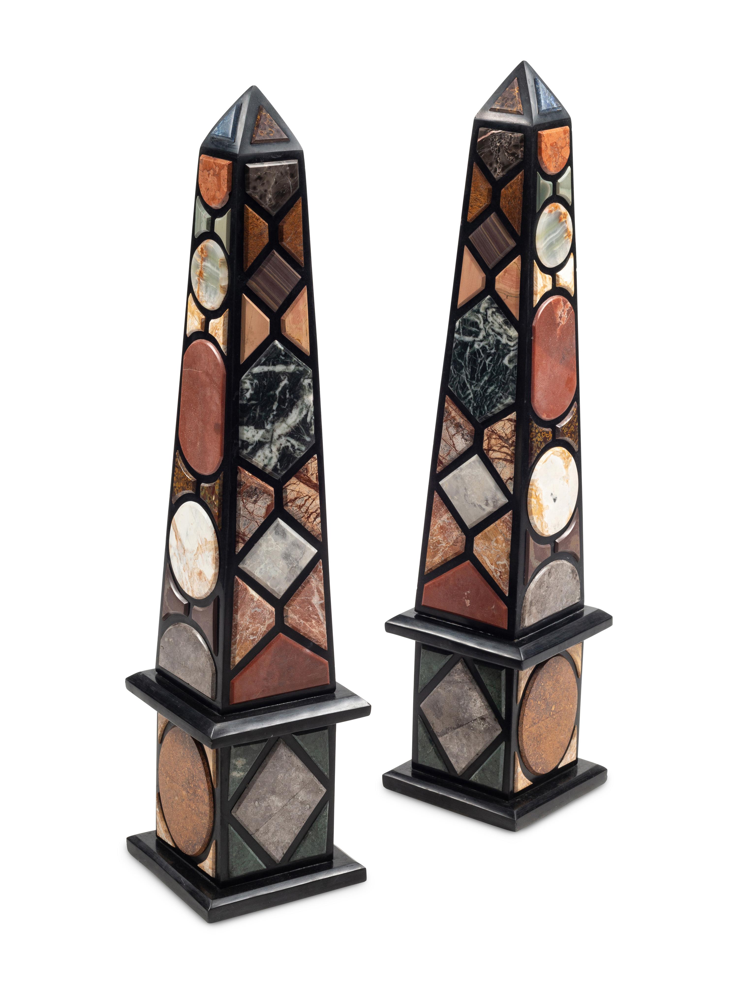 A Pair of Large Grand Tour Style Specimen Marble Obelisks