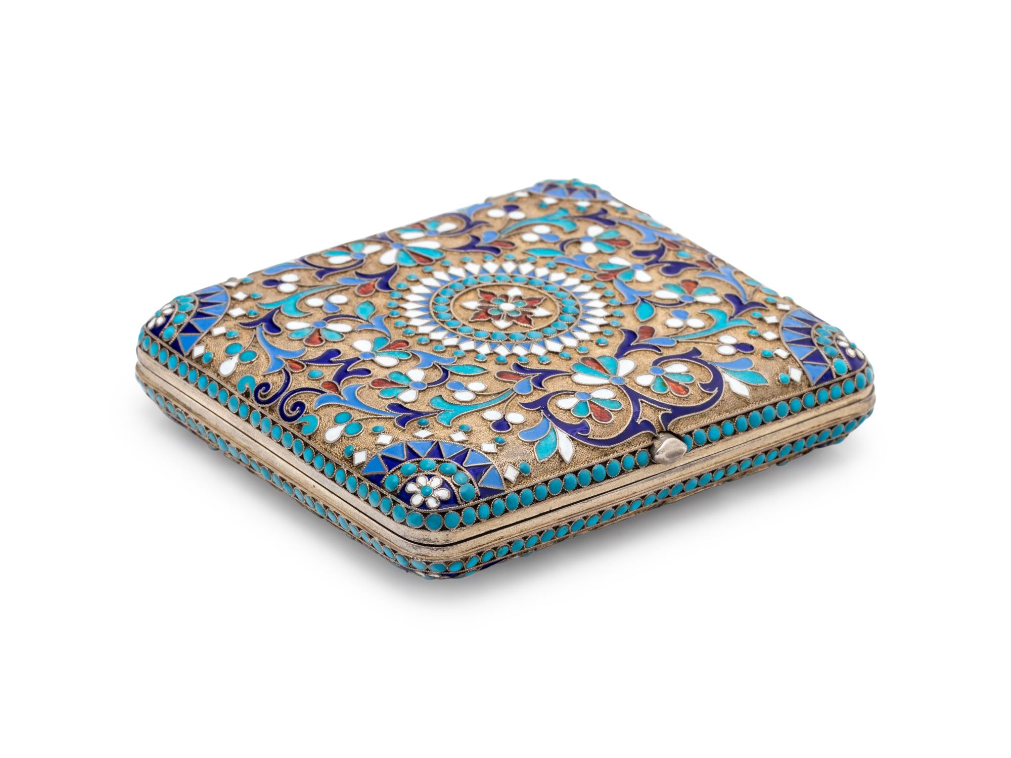 A Russian Silver-Gilt and Enamel Cigarette Case