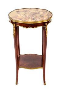Two Similar Louis XV Style Gilt and Marble Top Gueridons Height 27 1/2 x diameter 17 inches. — LATE 19TH CENTURY