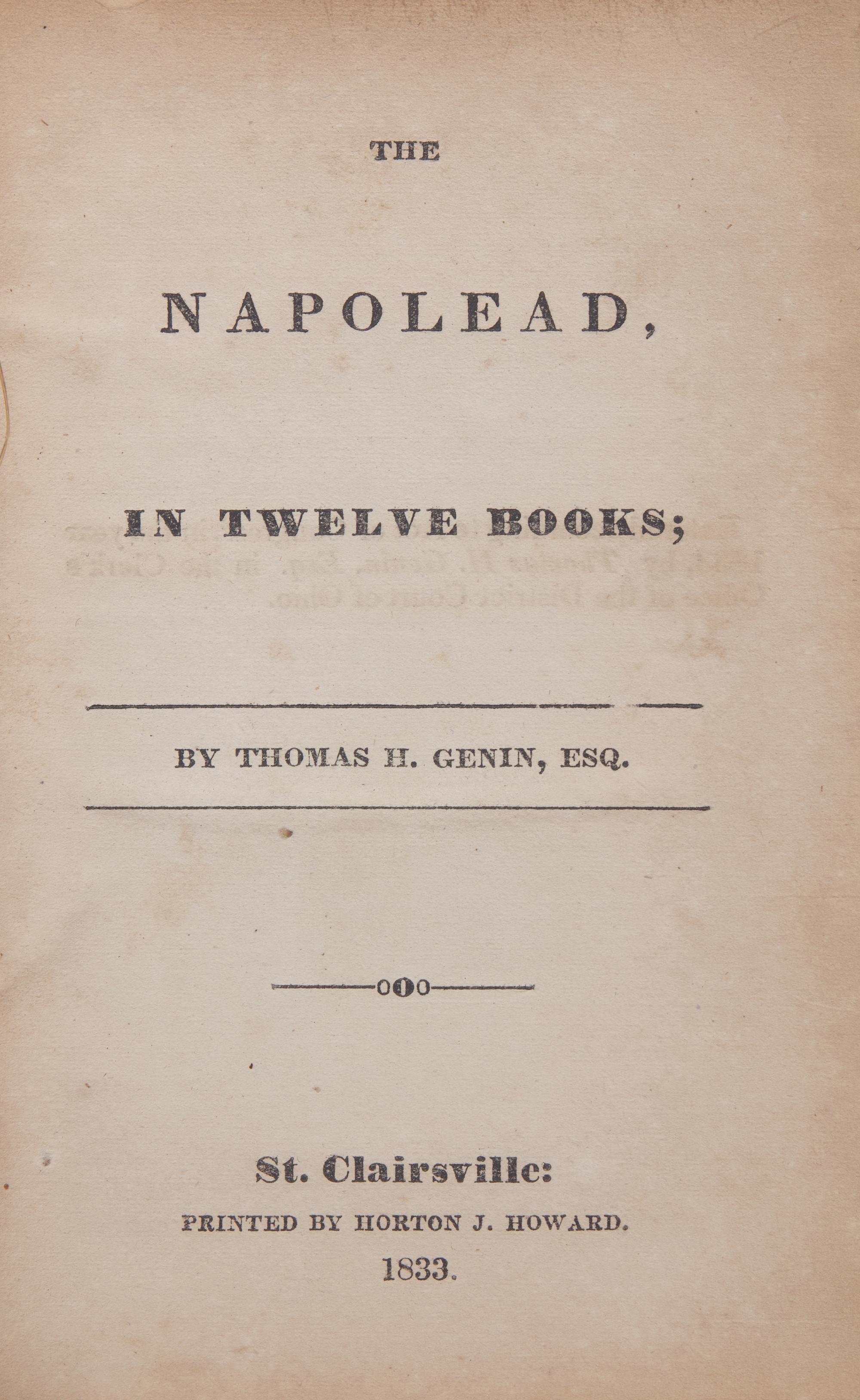 [Americana] [Ohio Imprints] Genin, Thomas H. The Napolead, In Twelve Books