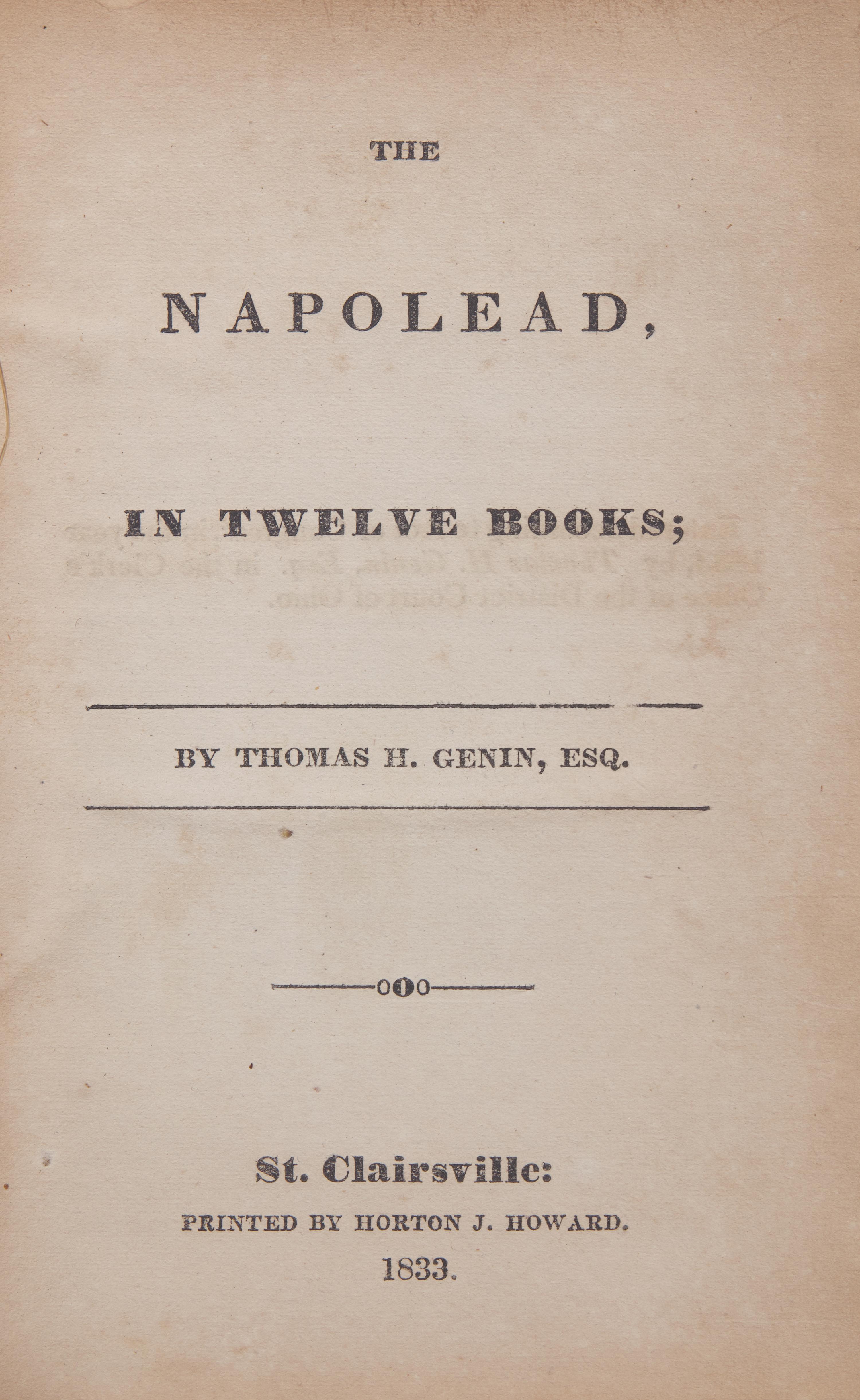 [Americana] [Ohio Imprints] Genin, Thomas H. The Napolead, In Twelve Books