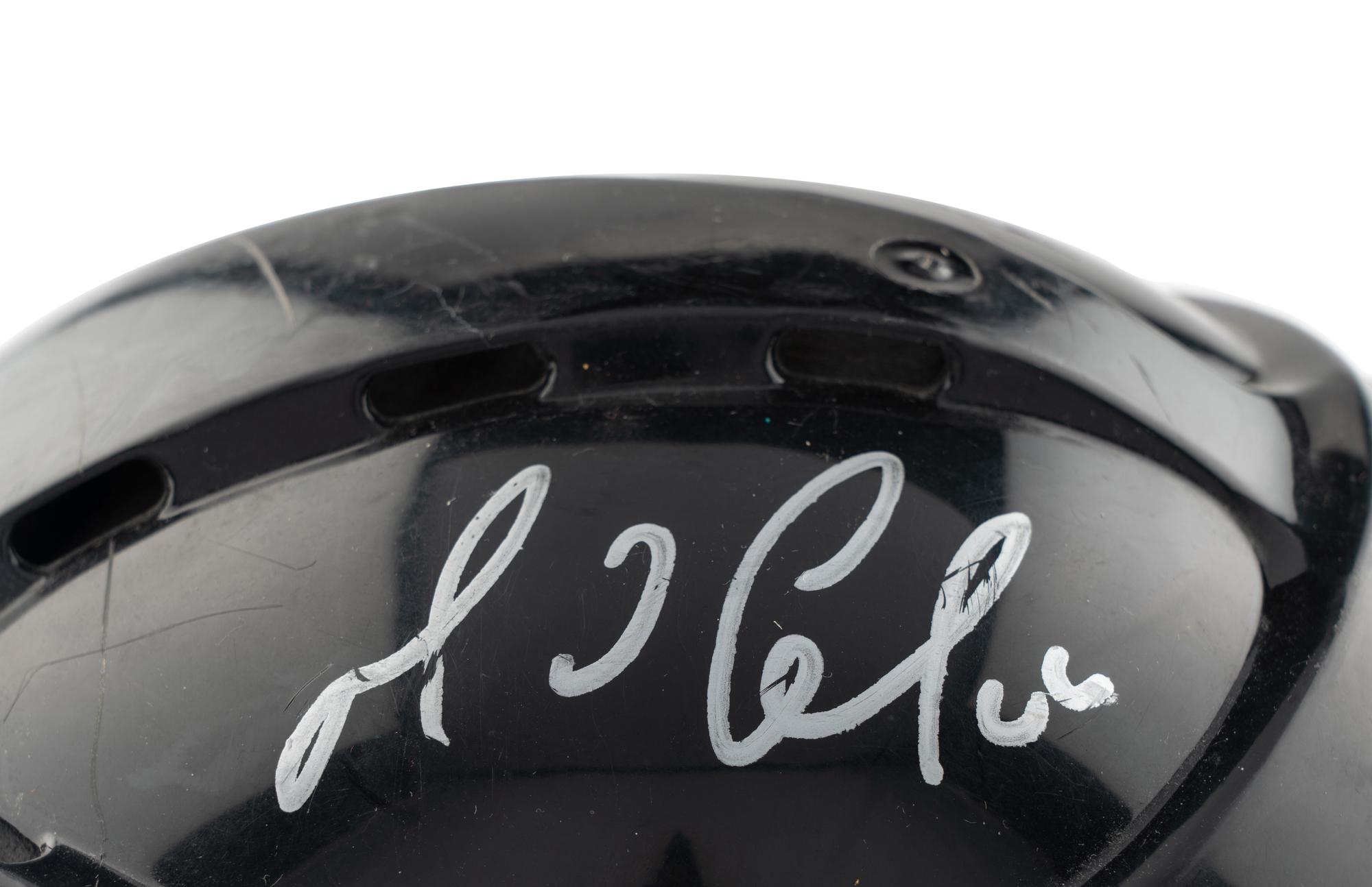 A Mario Lemieux Signed Autograph Game Used Jofa Hockey Helmet (Grey Flannel Letter, Beckett Authentication Services Sticker)