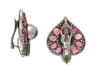 BLACKENED GOLD, CULTURED GRAY PEARL, AND MULTIGEM EARRINGS