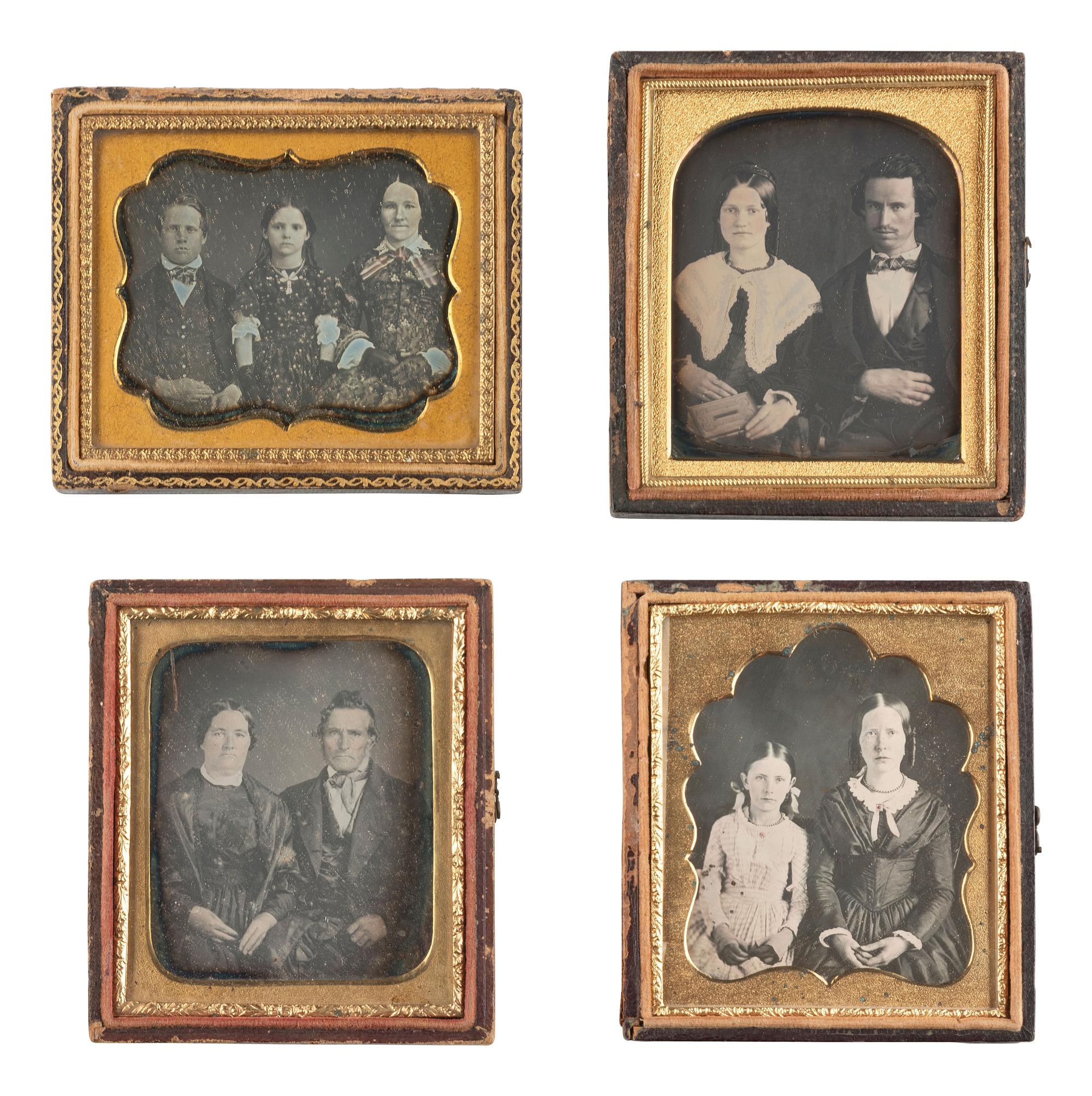 [EARLY PHOTOGRAPHY]. 14 charming cased images of family pairs and groups, mostly daguerreotypes.