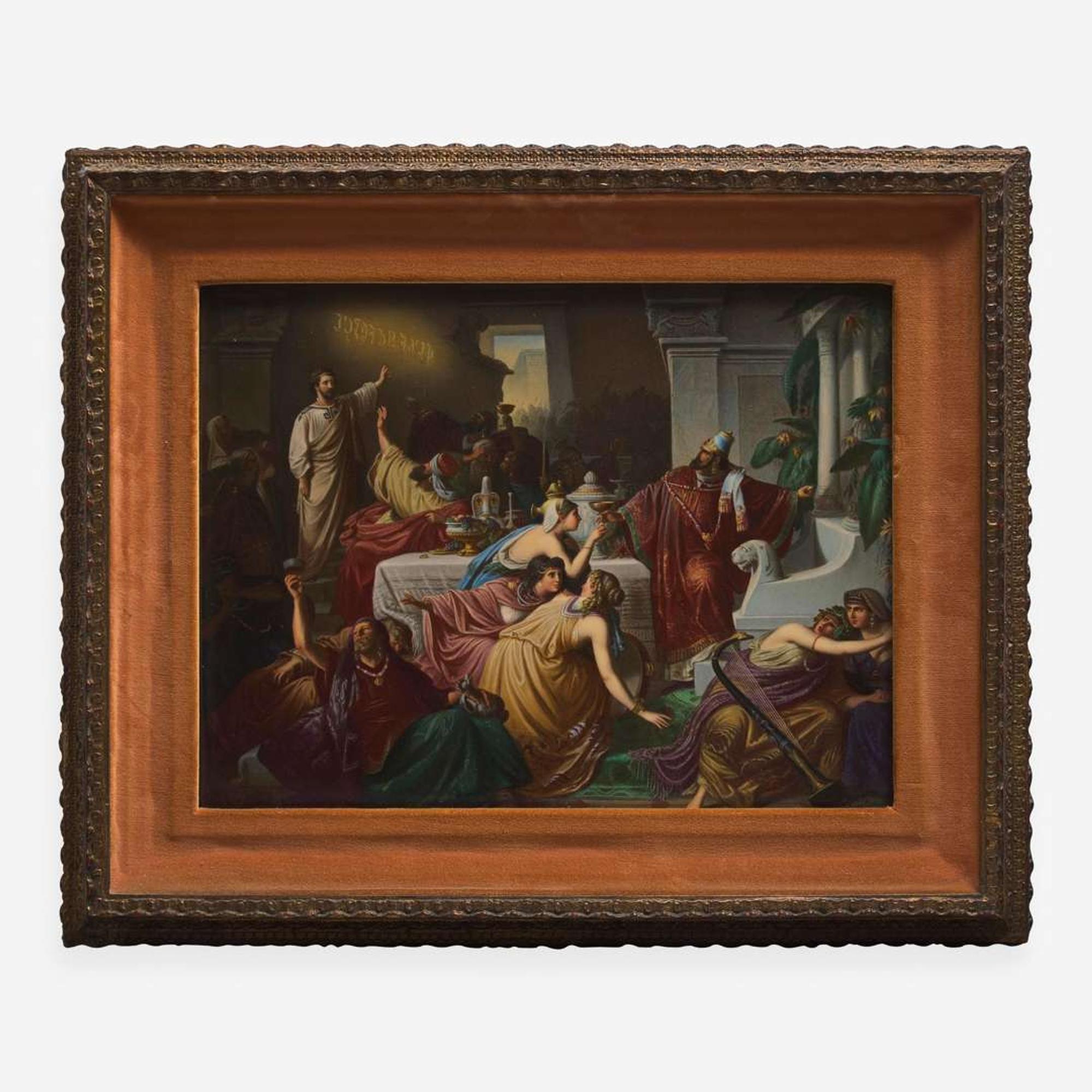 A Royal Vienna style painted porcelain plaque depicting Belshazzar's Feast late 19th / early 20th century