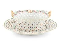 A Chinese Export Armorial Porcelain Reticulated Basket and Underplate