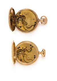 A Collection of Tri-Color Gold Filled Hunter Case Pocket Watches, Elgin and American Waltham, Circa 1895 and 1889, 27.50 dwts.