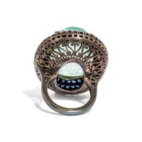 CARVED AQUAMARINE AND SAPPHIRE RING
