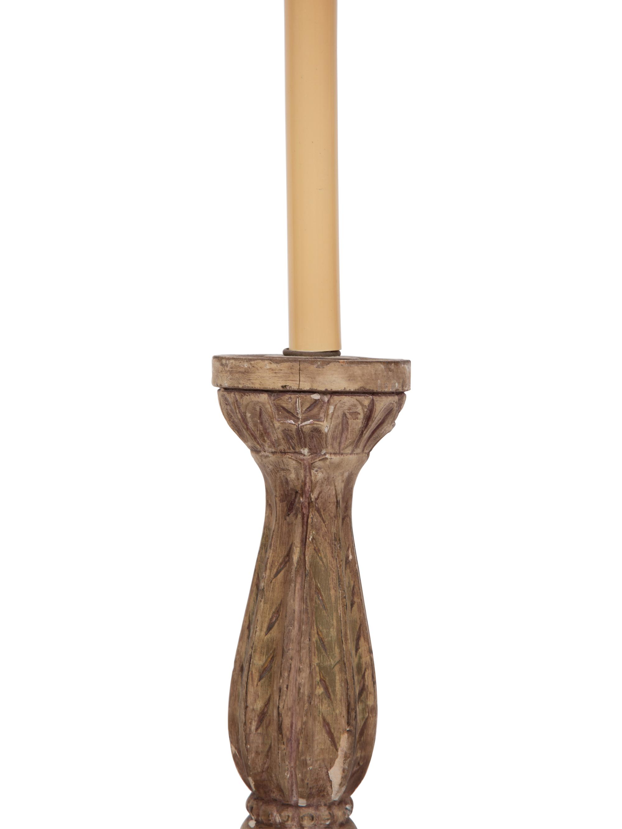 A Pair of Italian Carved Giltwood Candlesticks Mounted as Lamps