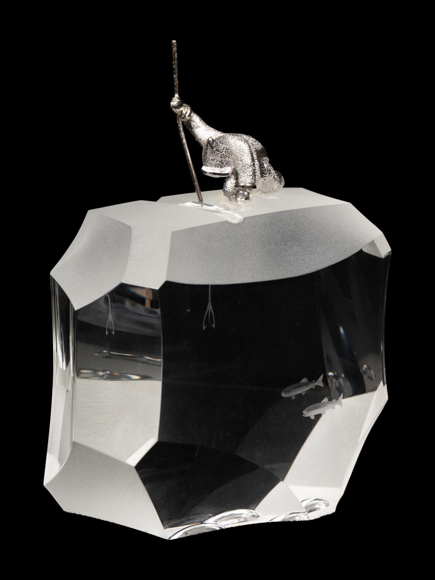 A Steuben Glass and Silver Arctic Fisherman Sculpture