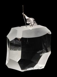 A Steuben Glass and Silver Arctic Fisherman Sculpture