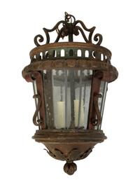 A Pair of Continental Iron Lanterns with Leaded Glass Panels — LATE 19TH/EARLY 20TH CENTURY