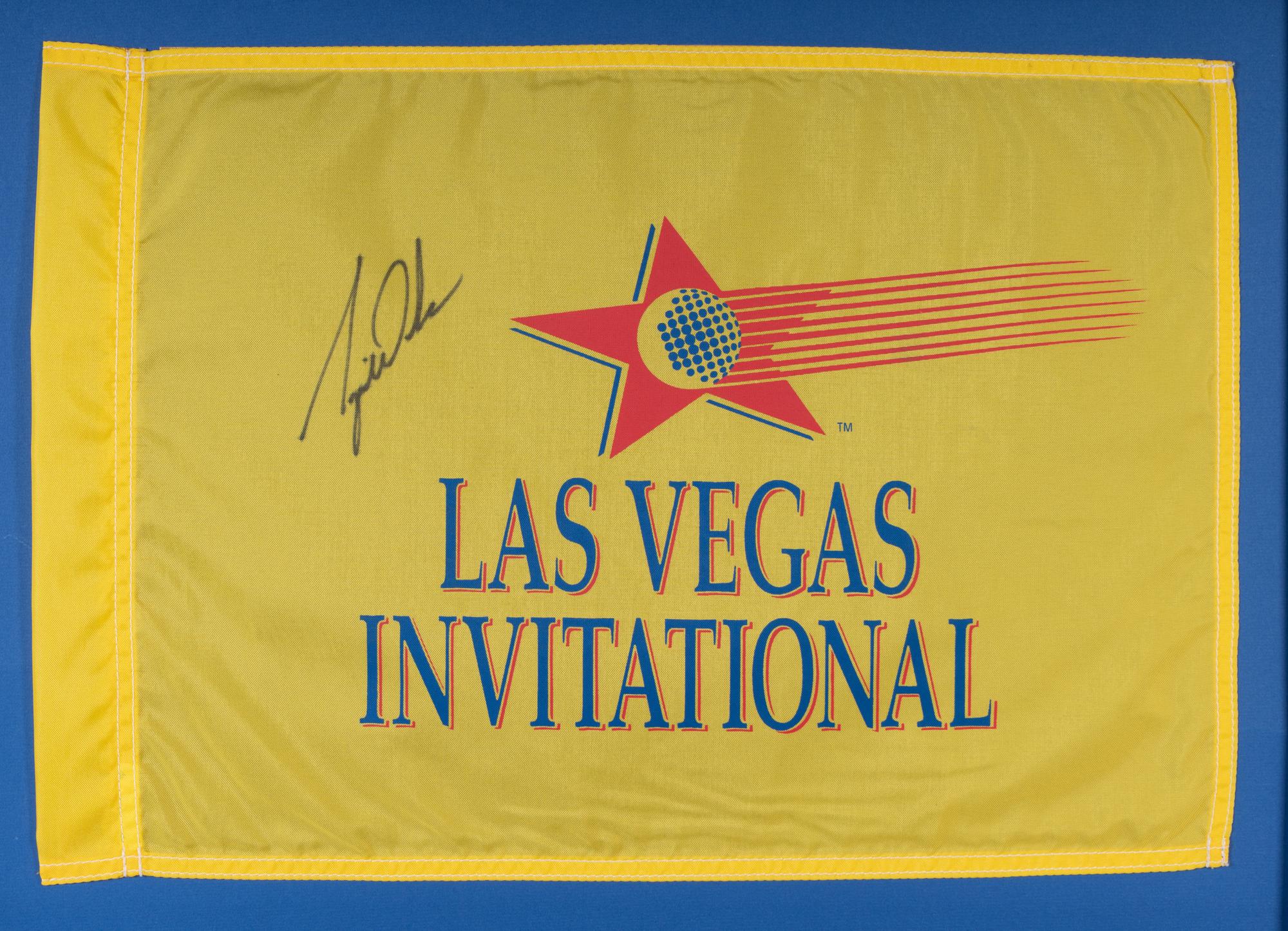 A Historically Significant Tiger Woods Signed Autograph 1996 Las Vegas Invitational Tournament Flown Golf Flag From Woods' First PGA Tour Victory (Tournament Director Letter, PSA Authentic),