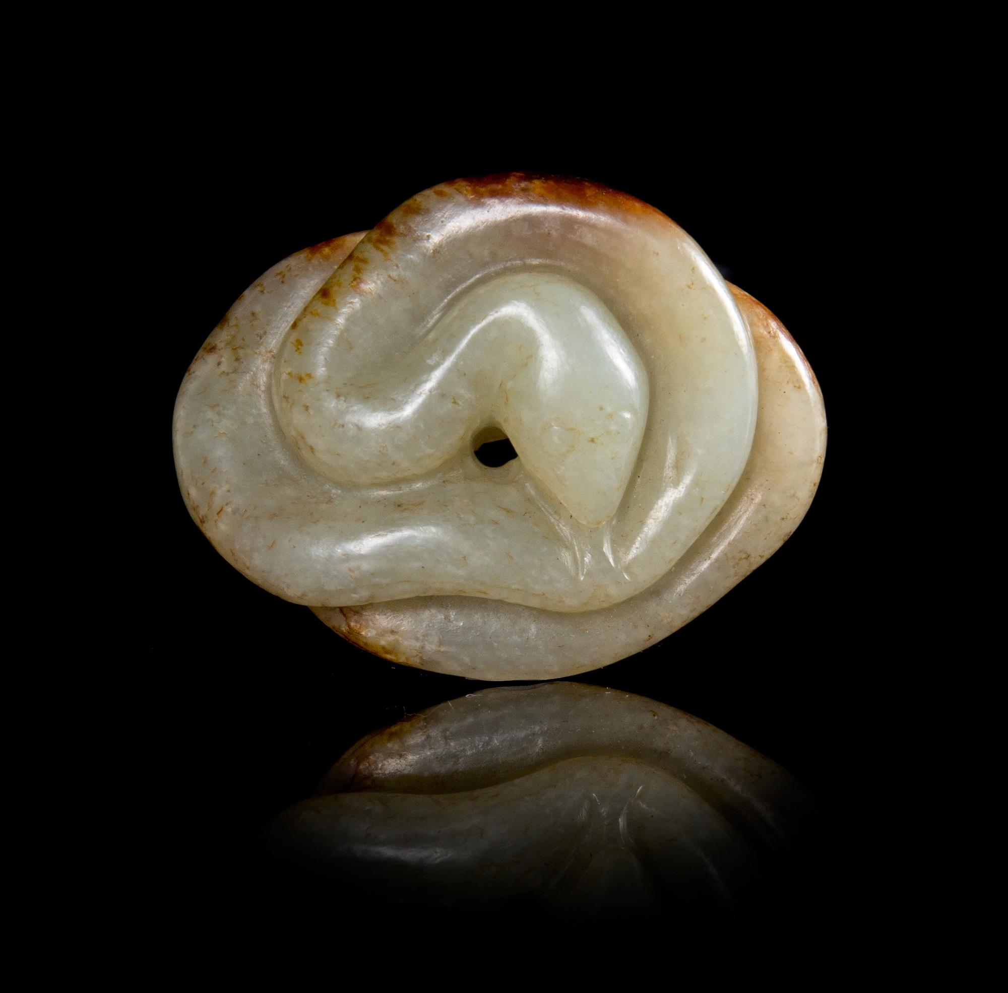 A Celadon Jade Figure of a Snake Length 2 1/4 inches.