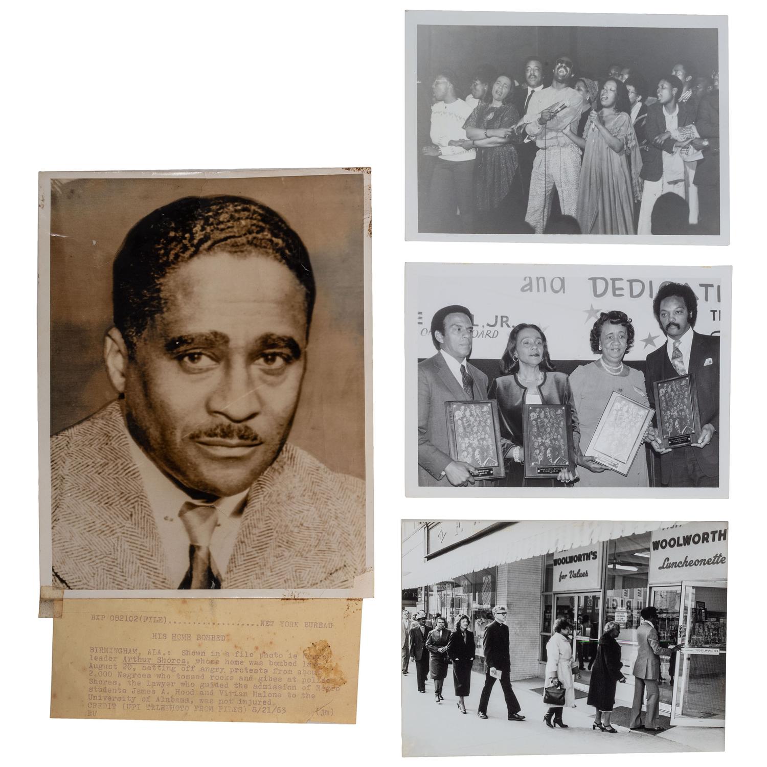 [AFRICAN AMERICANA]. A group of 10 items, featuring press photographs of high profile African Americans, incl. Arthur Shores, Stevie Wonder, and Jesse Jackson.