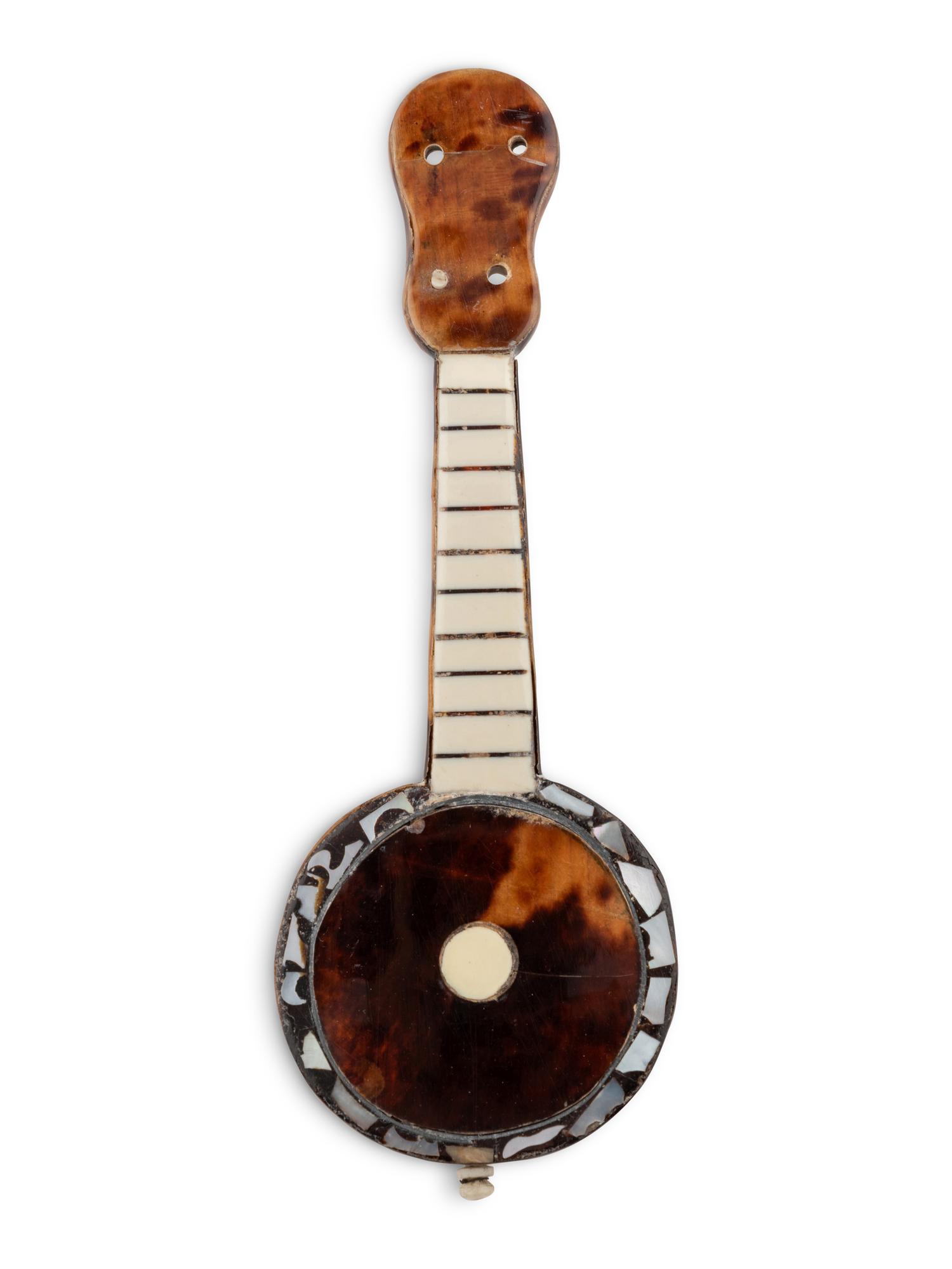 A Group of Three Continental Bone and Tortoise Shell Miniature Stringed Instruments