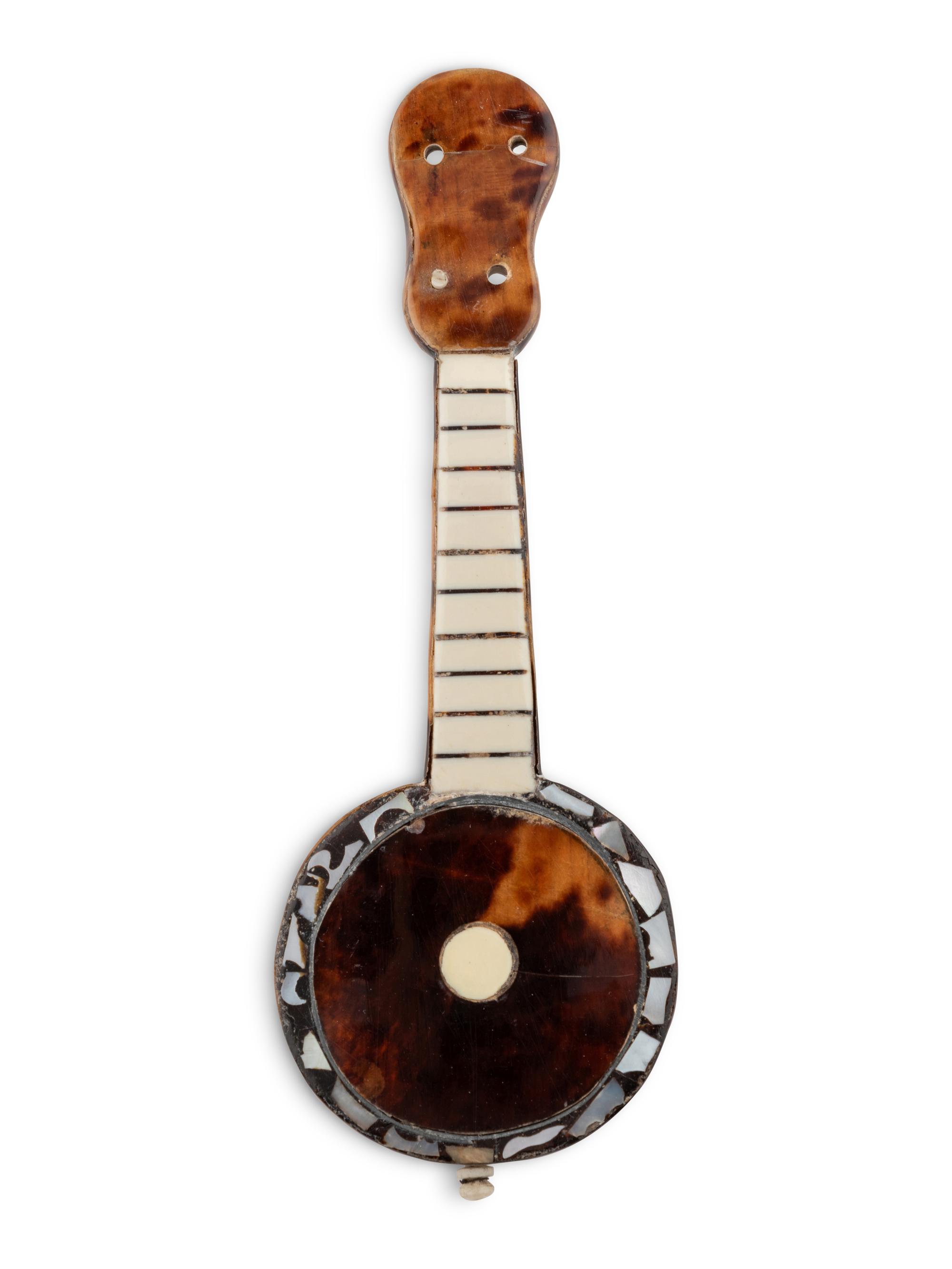 A Group of Three Continental Bone and Tortoise Shell Miniature Stringed Instruments