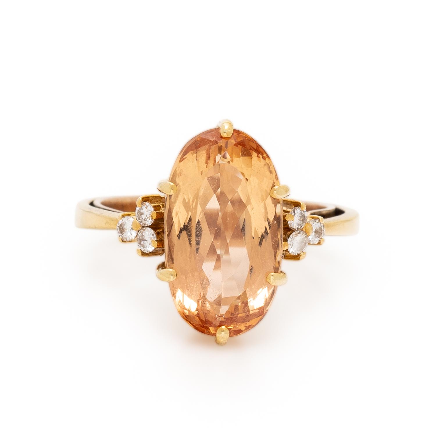IMPERIAL TOPAZ, DIAMOND, AND YELLOW GOLD RING