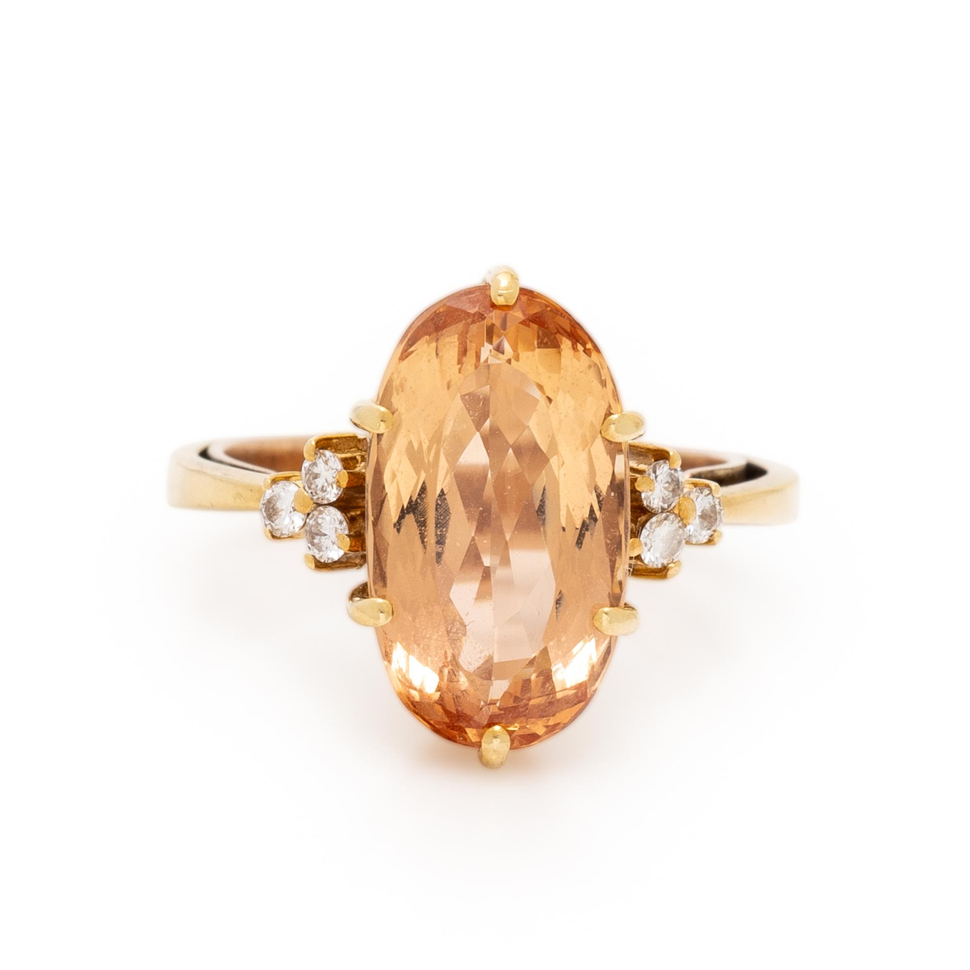 IMPERIAL TOPAZ, DIAMOND, AND YELLOW GOLD RING