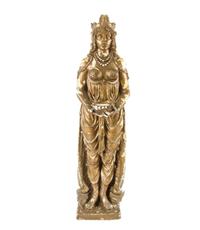 A Full-Sized Cast Plaster Costumed Female Statue with Original Metallic Gold Finish from the Interior of the Historic Granada Theater Auditorium in Chicago, Illinois