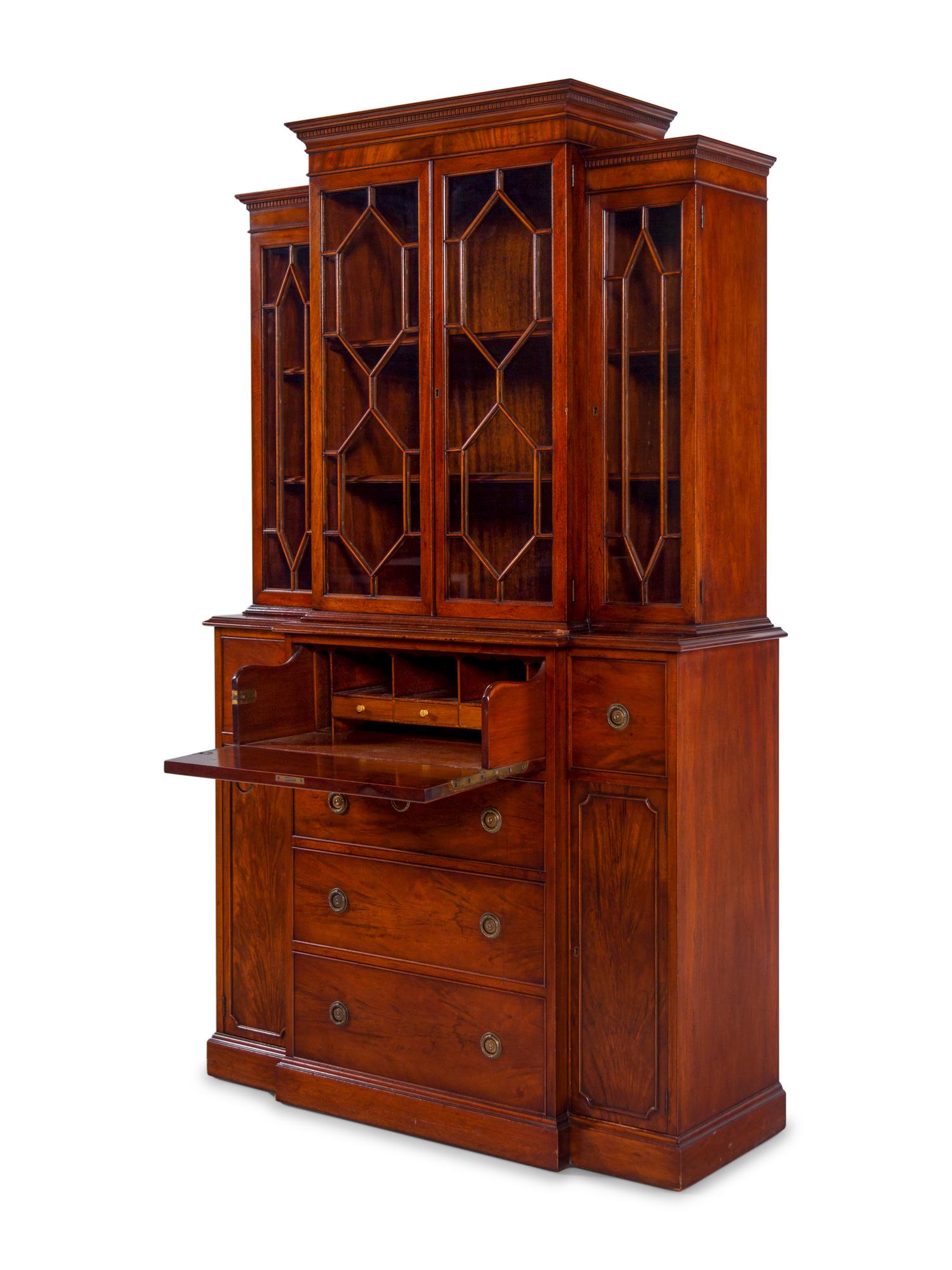 A Regency Style Mahogany Breakfront Secretary Bookcase