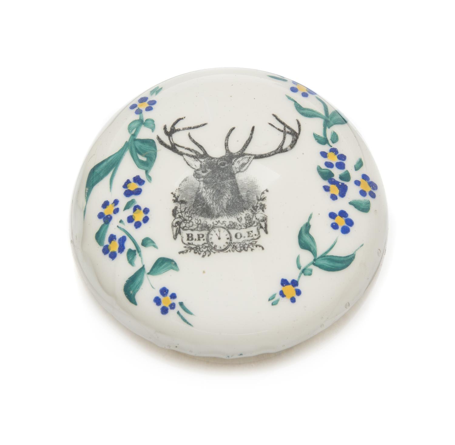 An Antique American Elk's Club Paperweight Diameter 3 1/4 inches