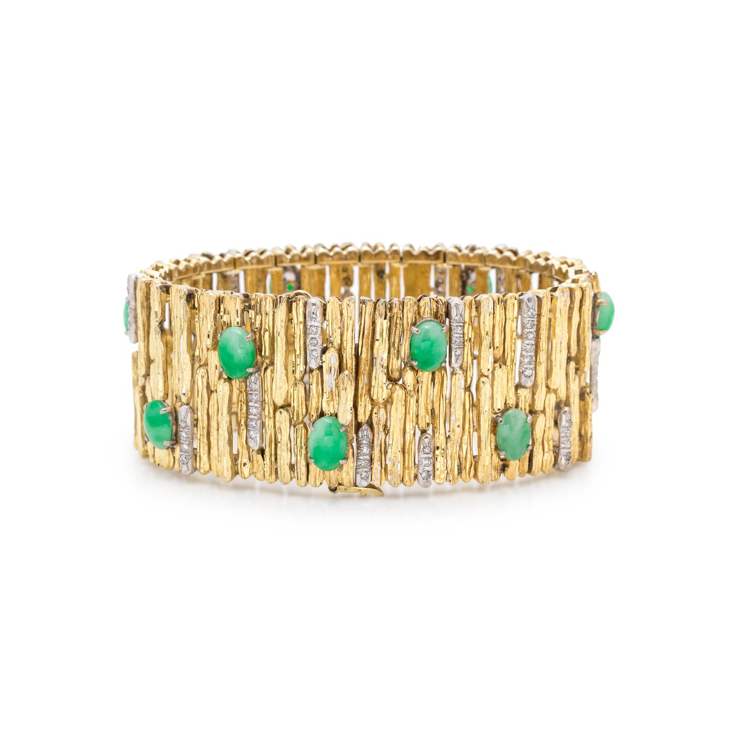 YELLOW GOLD, DIAMOND AND JADE BRACELET