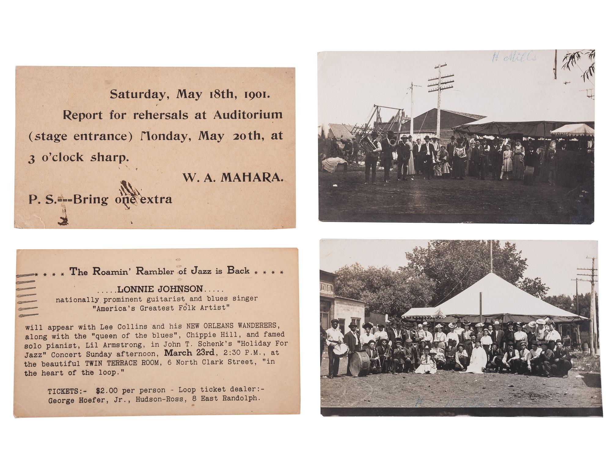 [MUSIC]. A group of photographs, real photo postcards, and sheet music from African American musicians, incl. jazz, from the late 19th and early 20th centuries.