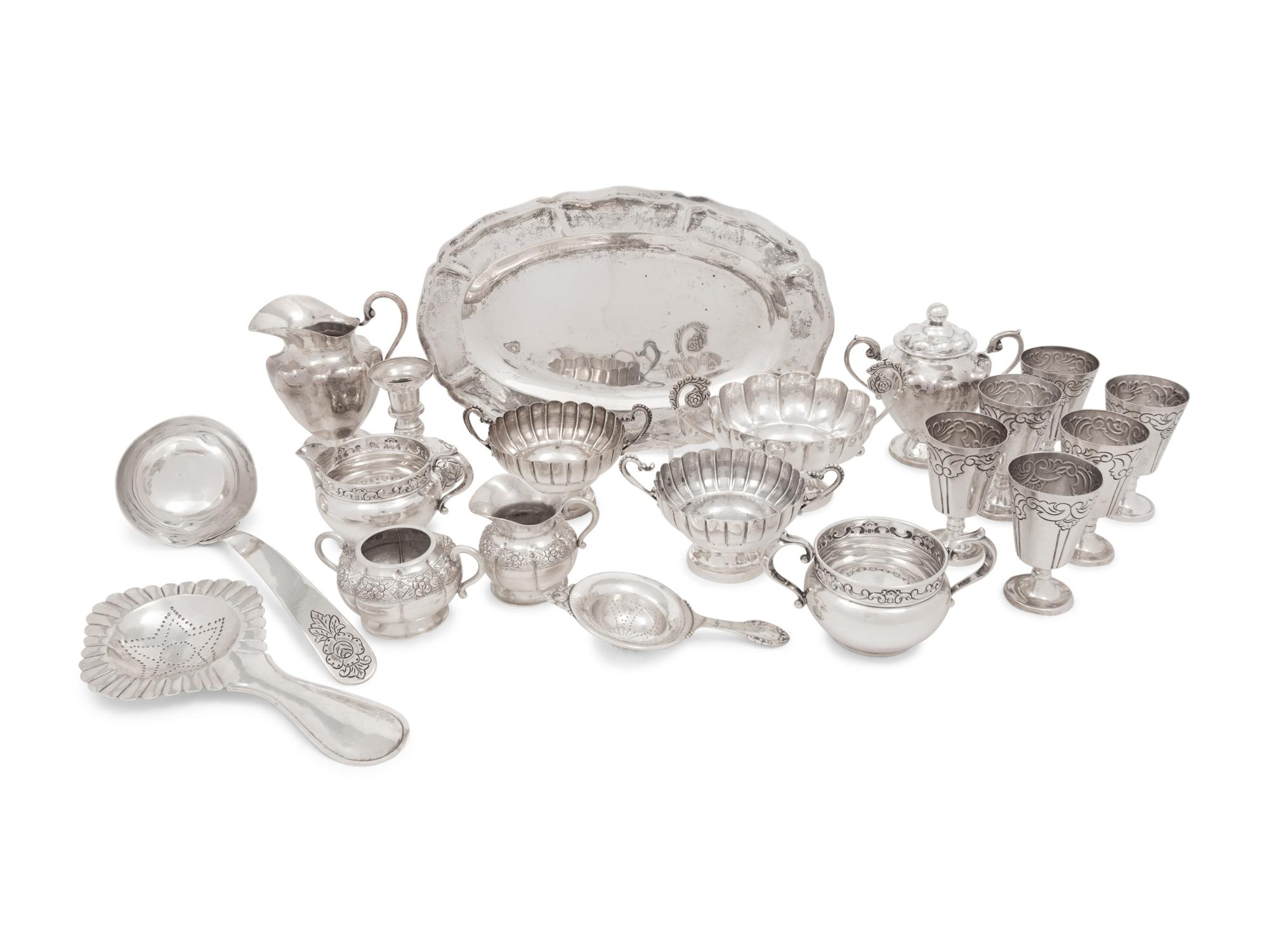 A Collection of Mexican and American Silver Table Articles