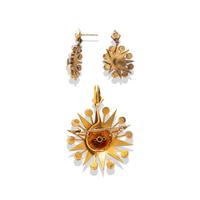 ANTIQUE, SEED PEARL PIN PENDANT AND EARRINGS